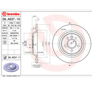 OE : 30769059, 31471746 pour disques <span class=keywords><strong>de</strong></span> <span class=keywords><strong>frein</strong></span> arrière <span class=keywords><strong>Brembo</strong></span> pour Volvo S80 2, pièces automobiles d'origine authentiques, vente en gros et au détail - Product Image 2