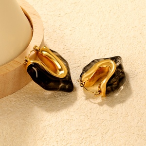 Modernos Pendientes de Aro de Acero Inoxidable para el Verano, Chapados en Oro de 18K, con Resina Colorida, Geométricos e Impermeables para Mujer - Product Image 5