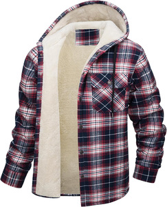 Chaqueta de algodón a cuadros acolchada para <span class=keywords><strong>hombre</strong></span> con logotipo personalizado, forro polar Sherpa, con capucha, estilo franela, chaqueta de invierno con cremallera completa - Product Image 6