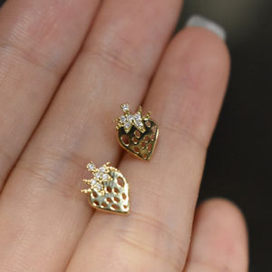 Pendientes de trébol de <span class=keywords><strong>helado</strong></span> de fresa para mujer, oro amarillo sólido auténtico de 18K, conjuntos de joyería de piedras preciosas de diamante completo para mujer <span class=keywords><strong>2022</strong></span> - Product Image 3