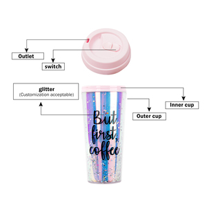 Vasos de plástico únicos impresos personalizados, logotipo personalizado, taza de viaje de café <span class=keywords><strong>con</strong></span> purpurina mágica transparente reutilizable <span class=keywords><strong>con</strong></span> etiqueta privada - Product Image 3