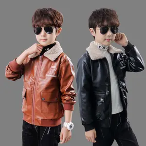 Kids Clothing Wholesale 90-170cm PU Leather Add Cotton Kids Clothing Boy Winter Windproof Stylish Baby Clothes 2023