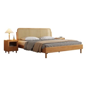 Lit en rotin de style nordique, bois de frêne massif, lit plateforme double de 1,8 m, meubles de chambre à coucher en bois naturel - Product Image 5