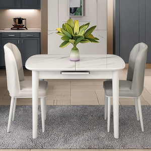 Kem Phong Cách Trắng Bóng Ban Đá Mở Rộng Bàn Ăn Ghế Đặt Đơn Giản Gấp Chức Năng Cho Căn Hộ Nhỏ Đồ Nội Thất Nhà - Product Image 2