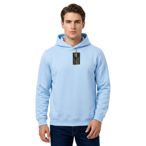 เสื้อฮู้ดสีฟ้าอ่อนสำหรับผู้ชาย ทรงโอเวอร์ไซส์ สีพื้น ผ้าฝ้าย/ใยไผ่บุซับใน เนื้อนุ่ม สวมใส่สบาย เหมาะสำหรับฤดูหนาว - Product Image 3
