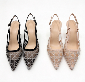 Zapatos de Tacón Stiletto de Cuero Texturizado para Niñas, Estilo Mary Jane, Punta Redonda, Correa con Hebilla, Pedrería, Tacón de 9.6cm, Zapatos Cómodos de Verano, Venta al Por Mayor - Product Image 1