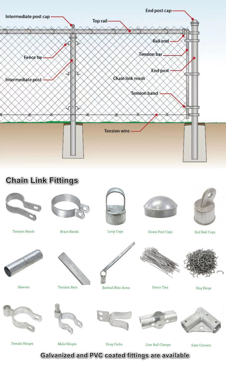 Galvanized Hole Cyclone 60x60 50ft Pvc Coated Chain Link Fencing High 1.8m