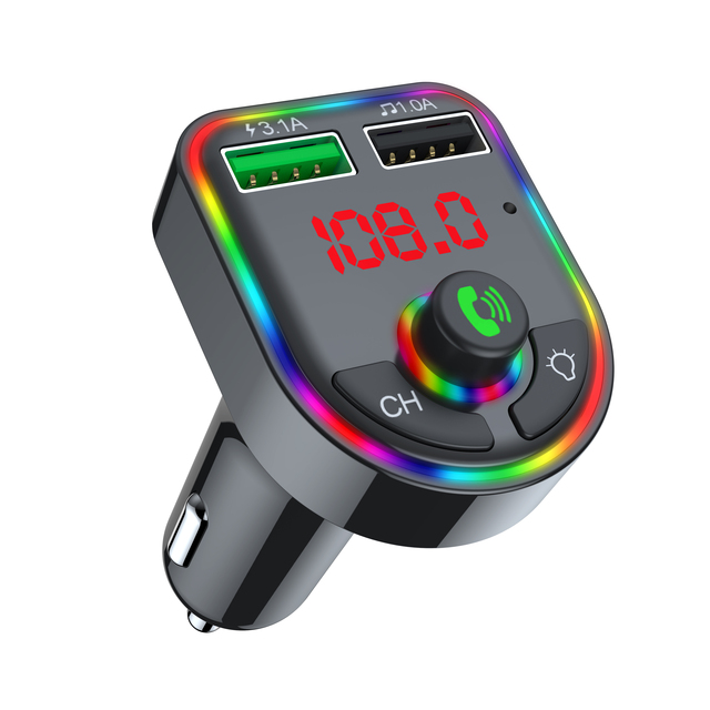F6 New Handsfree BT 5.0 FM Transmitter Modulator Car Mp3 Player 3.1A Fast Charger TF Card U Disk Cat Kit Car Accessories