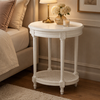 Table d'appoint en bois massif sculpté, style vintage, avec rangement en rotin, pour salon, chambre à coucher, meubles de maison