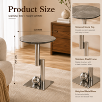 Table d'appoint ronde moderne de luxe, écologique, avec plateau en marbre et base en acier inoxydable pour salon