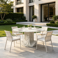 Table de salle à manger ronde en marbre blanc avec piétement cannelé, table en pierre de luxe style côtier australien, robuste et anti-taches, Australie