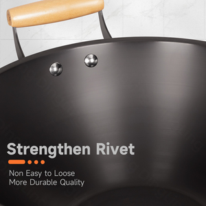 Juego de <span class=keywords><strong>Wok</strong></span> de Hierro Fino con Nitruración Profunda, Mango de Madera Ecológico, Exterior Pulido, Capacidad de 3-4L para Cocina - Product Image 6