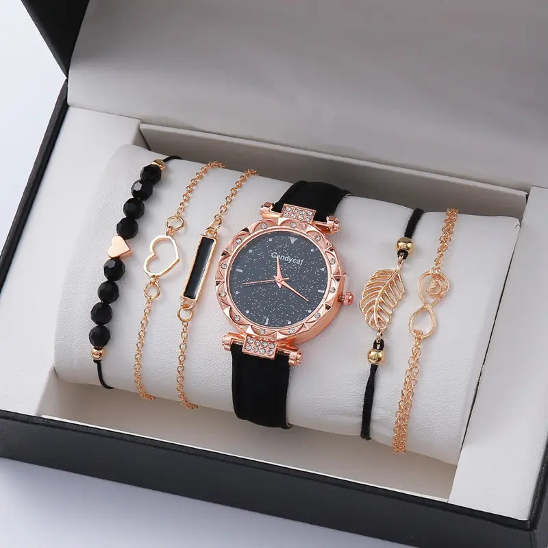 Aangepaste Women 'S Horloge Crystal Armband, Oorbel Ketting Set, Dames Casual Quartz Horloge Set, Sieraden