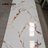 1220*2440 panneau de marbre Uv décoration intérieure feuille de plastique laminé panneau mural en Pvc très brillant pour décor de conception de bureau de maison