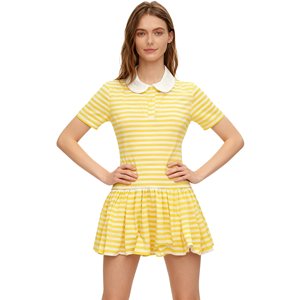 Vestido de Algodón con Rayas Amarillas para Adultos, Mono con Falda para Bebés Adultos, Ropa <span class=keywords><strong>ABDL</strong></span> con <span class=keywords><strong>Manga</strong></span> Corta y Broches en la Entrepierna para Mujeres - Product Image 5