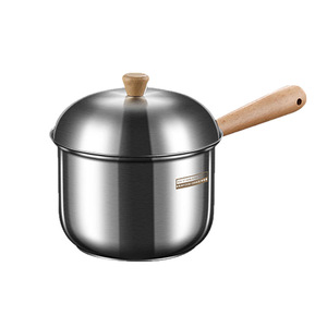 Moresi 304 Stainless Steel Milk <b>Pot</b> With Lid Large Capacity Uncoated Beechwood Handle Multi Purpose Cooking <b>Pot</b> - Product Image 1