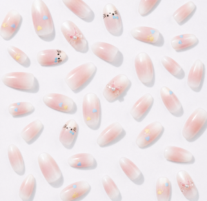<span class=keywords><strong>Uñas</strong></span> Postizas Ovaladas con Diseño de Gato de Dibujos Animados, Color <span class=keywords><strong>Rosa</strong></span> y Blanco Degradado, con 3D, Patas, Corazones, Lazos y Perlas, <span class=keywords><strong>para</strong></span> Uso Diario y Fiestas, Manicura <span class=keywords><strong>para</strong></span> Chicas - Product Image 6