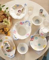 Service de table en céramique motif papillon et raisin en relief, vaisselle en porcelaine sous glaçure colorée, bols et assiettes, compatible lave-vaisselle pour fêtes et usage domestique
