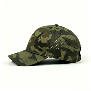 Woodland <b>Camo</b> Laser Perforated Mesh Canvas Baseball <b>Cap</b> Quick Dry Lightweight 6 Panel Curved Brim Custom Logo Embroidery Outdoor - Product Image 4