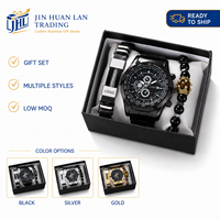 Coffret Cadeau Homme Style Affaires : Montre à Bracelet Acier et Ensemble de Trois Bracelets – Idéal Fête des Pères, Noël, Saint-Valentin
