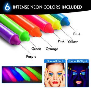 Panwenbo ชุดสีทาใบหน้าเรืองแสงในที่มืด6สี12ชิ้นสีเทียนงานหน้ากากไฟนีออนชุดสีทาร่างกายสำหรับวันฮาโลวีน - Product Image 3