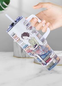 40 oz Leak-Proof Insulated Tumbler with Handle & Straw Lid, Customized Pattern Design Coffee Travel Mug Gift for Mom - Product Image 4
