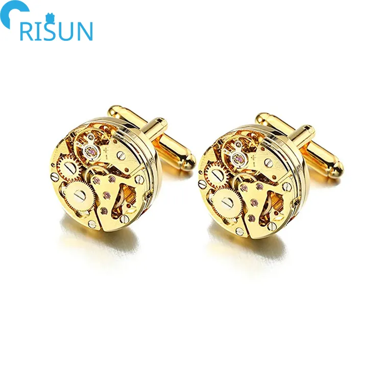 סיטונאי מכירה לוהטת חפתים תנועת Tourbillon מכאני Cufflink מותאם אישית לוגו שעון Steampunk Cufflink חולצה