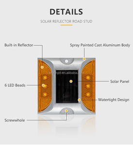 6 LED de advertencia de tráfico Led luces de jardín solares Cat <span class=keywords><strong>Eye</strong></span> Road Stud con IP68 Luz de marcado de entrada solar subterránea inalámbrica - Product Image 2
