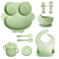 IStapromo Gifts Cuillère en silicone pour bébé, Vaisselle pour bébé, Cuillère pour aliments complémentaires, Bol pour aliments complémentaires, Ensemble d'assiettes en silicone Hibou