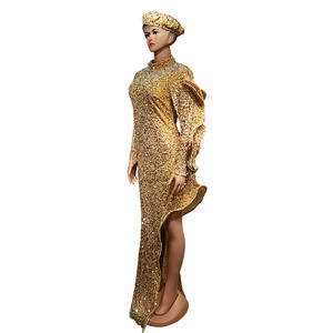 Dames Grote Maat Lange Avond Split Lange Mouw Jurk Prom Jurken Feest Maxi Pailletten Avond Feestjurk - Product Image 5