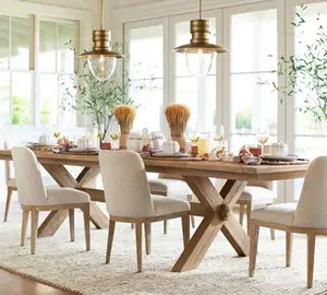 İskandinav lüks Modern restoran yemek odası mobilyası katı meşe ahşap yemek masası 6 sandalye seti