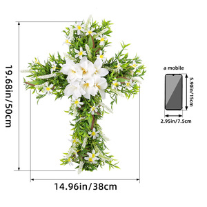 Ghirlanda Pasquale in Rilievo con Croce e Fiori di Giglio, Decorazione Floreale da Appendere alla Porta, Ornamento per Porta d'Ingresso, Decorazione Domestica per Capodanno - Product Image 2