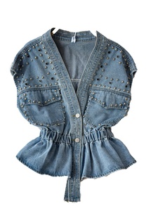 <span class=keywords><strong>Gilet</strong></span> en jean pour <span class=keywords><strong>femme</strong></span>, style décontracté, orné de perles, <span class=keywords><strong>sans</strong></span> manches, haut de gamme, pour le printemps - Product Image 5