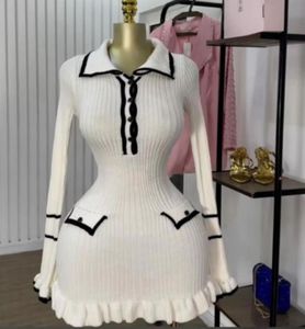 GX2200A moda primavera autunno <span class=keywords><strong>abito</strong></span> Casual Color Patchwork con colletto a V manica lunga svasata Mini abiti da sera <span class=keywords><strong>in</strong></span> <span class=keywords><strong>maglia</strong></span> Slim Fit - Product Image 6