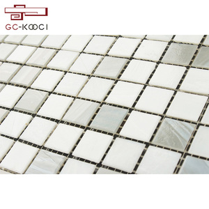 Carrelage de mosaïque en <span class=keywords><strong>verre</strong></span> poli, <span class=keywords><strong>blanc</strong></span> et gris, texture givrée, piscine, 9 pièces - Product Image 3