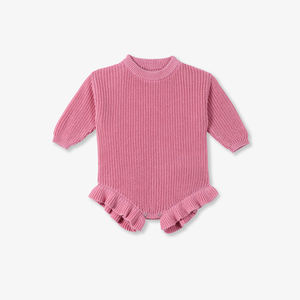 Nuevo mono de punto de color liso para invierno, 100% algodón, con volantes, para bebé niña, ODM y OEM, ropa de punto infantil de Vietnam - Product Image 6