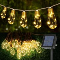 TSINYE 8.3m16LEDs Vintage Chanvre Corde Solaire Extérieure Guirlande Lumineuse 16 Ampoules avec 8 Modes Indice IP65 pour Clôture Cour Camping