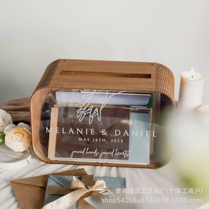 Custom Wooden <b>Wedding</b> <b>Card</b> <b>Box</b> Engraved Rectangle Money <b>Box</b> With Removable Shelf For Souvenir Storage - Product Image 4