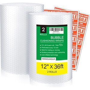 Plástico de Burbujas WANGUAGUA de 12 Pulgadas x 36 Pies por Rollo, 2 Rollos, Acolchado Perforado para Protección en Mudanzas y Envíos - Product Image 1