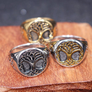 CAIOOCHE วินเทจกันน้ำสแตนเลสต้นไม้แห่งชีวิตแหวนย้อนยุคพังก์สไตล์ยิกดราซิลผู้หญิงผู้ชายแหวนแฟชั่นเครื่องประดับ - Product Image 4