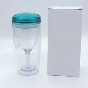 Toptan 12oz BPA ücretsiz taşınabilir şarap bardağı çift katmanlı şarap kadehi damlatmaz bardak çift duvar yalıtımlı plastik şarap bardağı es Tumbler