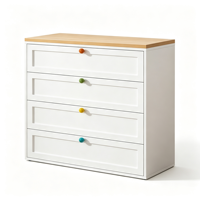 Commode à 4 tiroirs en acier blanc moderne et durable avec poignées multicolores pour l'organisation simple de la chambre et du salon