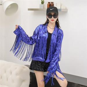 Vrouwen Fashion Fringe Goud Rood Zwart Sliver Tassel Glitter Tops Meisje Partij Cosplay Losse Jas Partywear - Product Image 4
