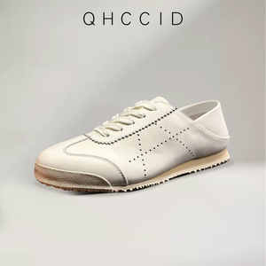 QHCCID <b>White</b> Genuine Leather Lace-up Flat Shoes Men's Casual Breathable Sport Shoes Daily Wear - Product Image 3