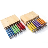 Set Pisau Steak Stainless Steel 6 Buah dengan Blok Kayu Pinus, Pegangan Plastik Berwarna, Bilah Baja Seri 2Cr, Desain Ambidextrous, untuk Penggunaan di Rumah