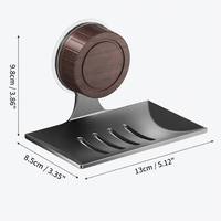 Support mural porte-savon à ventouse sans perçage en acier au carbone et ABS, avec bouton en bois de noyer et plateau de drainage, gris anthracite et blanc crème