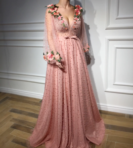 <span class=keywords><strong>Abito</strong></span> da Sposa <span class=keywords><strong>Rosa</strong></span> con Maniche Lunghe in <span class=keywords><strong>Tulle</strong></span>, Perle e Fiori Fatti a Mano, Vestito da Festa di Compleanno per Donne Taglie Forti, <span class=keywords><strong>Abito</strong></span> da Sera per Cerimonie - Product Image 3