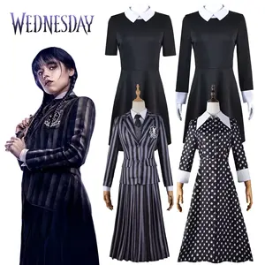 Harga pabrik Cosplay Anime keluarga Addams Rabu Addams kostum Halloween gaun hitam untuk wanita kostum Cosplay