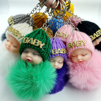 Porte-clés pompon en fourrure de lapin pour bébés, poupée pour dormir, accessoire de voiture, moelleux, cadeau, breloque