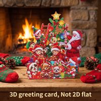Kartu Ucapan 3D Pop-Up Pohon Natal Santa Claus Elf; Hadiah Hewan Peliharaan Lucu Desain Minimalis Modern Kertas Khusus; Kartu Natal